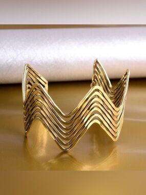 Grecian style Gold Zig Zag Bangle Bracelet: Adjustable Bohemian Cuff